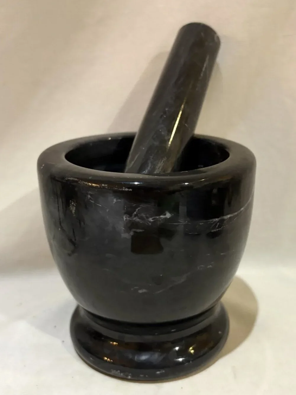 Vtg Black Marble Mortar and Pestle Pharmacy Apothecary Kitchen